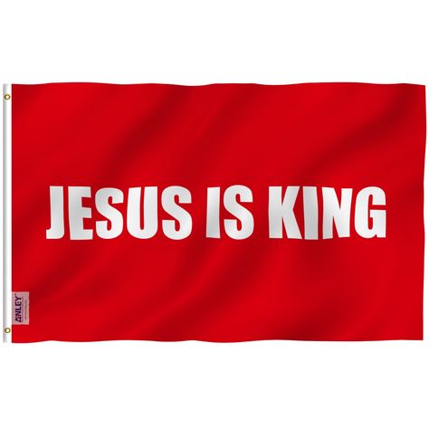 Anley Fly Breeze 3x5 Foot Jesus is King Flag - Vivid Color and Fade Proof - Canvas Header and Double Stitched - White Christian Flags Polyester with Brass Grommets Anley Jesus Is King Flag 5-ft W x 3-ft H Flag Polyester | A.FLAG.SP.JESUS Garden Flag Holder, Christian Flag, Jesus Is King, New York Police, Christ The King, White Flag, Psalm 23, Flag Banner, The Kingdom Of God