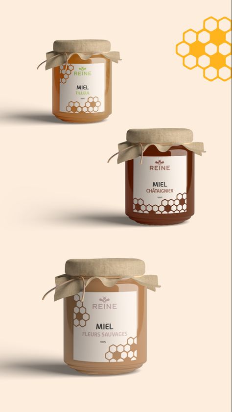 Packaging de pot de miel - Reine, le goût authentique de la nature #branding #branddesigner #graphicdesign Studio C, Brand Design, Branding Design, Portfolio, Branding, Packaging, Design