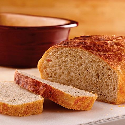 Deep Covered Baker No-Knead Bread Stoneware Recipes, Pampered Chef Deep Covered Baker, Deep Covered Baker, Bowl Bread, Pampered Chef Stoneware, Chef Ideas, Pampered Chef Recipes, The Pampered Chef, Knead Bread