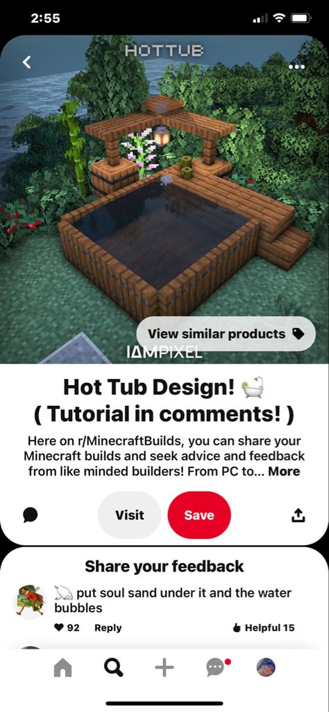 Minecraft Jacuzzi, Minecraft Hot Tub, Epic Minecraft Houses, Indoor Hot Tub, Hot Tub Designs, Hot Tub Backyard, Water Bubbles, Stardew Valley, Minecraft Houses