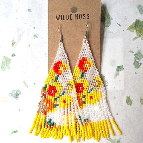 Beautiful floral beaded dangle drop earrings Moss Jewelry, Intricate Beading, Native American Beaded Earrings, Jewelry Beautiful, Native American Beading, Beaded Drop Earrings, Shop Earrings, Beaded Earrings, Native American