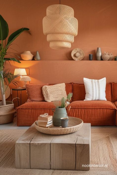 Terracotta Interior Design, Terracotta Living Room, Sitting Room Interior Design, Earthy Living Room, Dreamy Design, Japandi Interiors, Snug Room, Living Room Wall Color, Boho Bedroom Ideas