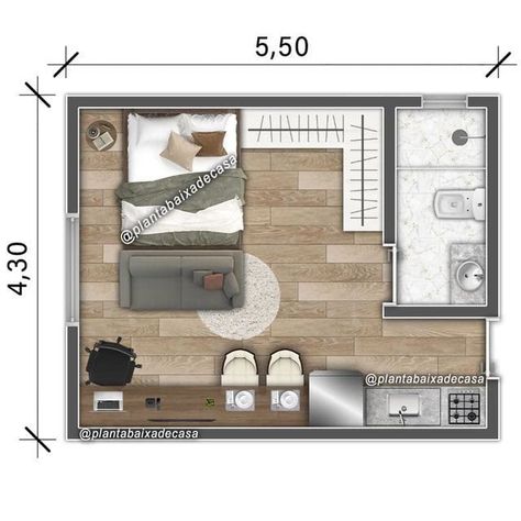 Bachelor Apartment Layout, Studio Apartment Plan, Micro House Plans, Small Apartment Plans, Small House Living, Small Apartment Building, Small Floor Plans, Studio Loft, Small Tiny House