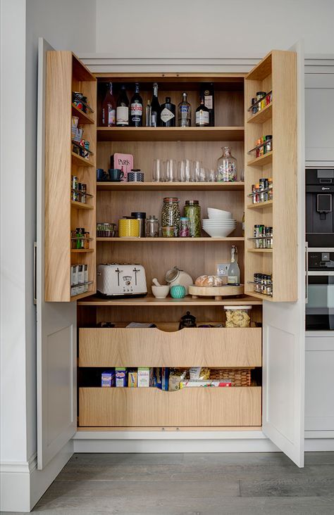 Modern Kitchen Storage, Kitchen Larder, Fitted Kitchens, Larder Unit, Kitchen Designer, Sustainable Kitchen, Coffee Bar Home, Unique Storage, Kitchen Installation