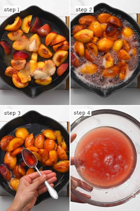 How to make peach syrup - a summery peach simple syrup recipe with just 2 base ingredients and several flavor variations, perfect for peach iced tea, lemonade, cocktails, and drizzling over pancakes, waffles, and ice cream! Peach Simple Syrup Recipes, Peach Syrup For Tea, Nectarine Syrup, Peach Syrup Recipe, Tea Syrup Recipe, Peach Simple Syrup, Waffles And Ice Cream, Flavored Iced Tea Recipes, Lemonade Cocktails