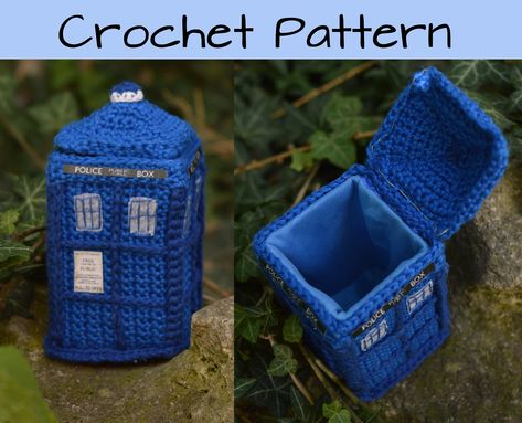 Doctor Who's TARDIS als Behälter / as container - Häkelanleitung / crochet pattern deutsch english von SkyDekoration auf Etsy Tardis Crochet Pattern, Doctor Who Crochet Patterns Free, Dr Who Crochet, Crochet Tardis, Doctor Who Crochet, Coin Purse Pattern, Crochet Christmas Gifts, Crocheting Ideas, Doctor Who Tardis