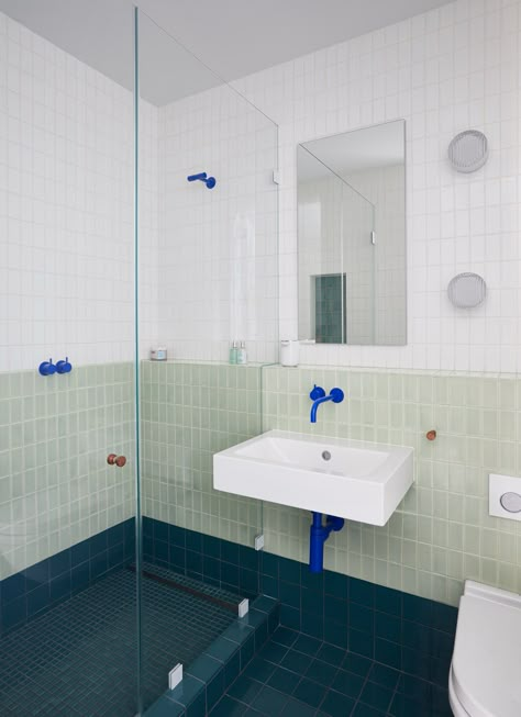 Shower Sink Toilet Layout, Fireclay Tile, Bad Inspiration, Sopot, Upper West Side, Green Tile, Bathroom Renos, West Side, Bathroom Renovation