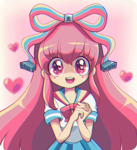 Interlocked Fingers, Giffany Gravity Falls, Desenhos Gravity Falls, Gravity Falls Art, Background Pink, Yami Kawaii, Rosy Cheeks, Open Mouth, Very Long Hair