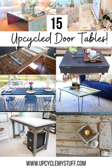 Table From Old Door, Old Door Desk, Door Upcycle, Old Door Tables, Door Tables, Door Dining Table, Upcycle Door, Door Coffee Tables, Old Wood Doors