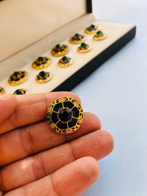 Sherwani Buttons Designs, Indian Wedding Look, Meena Jewellery, Nehru Jackets, Wedding Look, Large Buttons, Sherwani, Brass Material, Vintage Buttons