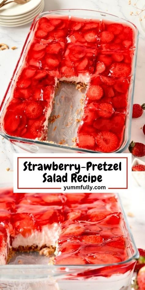 Enjoy this dessert, our Strawberry-Pretzel Salad, a tantalizing combination of crunchy pretzel crust, creamy cheesecake-like filling, and sweet strawberry topping. If you’re hungry for more delectable recipes, click here to explore a variety of culinary creations that will add a delightful touch to your dining experience. Pretzel Salad Recipe, Strawberry Pretzel Salad Recipe, Potato Side Dishes Easy, Strawberry Pretzel Dessert, Pretzel Desserts, Jello Dessert Recipes, Strawberry Pretzel Salad, Strawberry Pretzel, Pretzel Salad