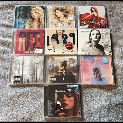 All Ten Of Taylor Swift’s Studio Albums (No Taylor’s Versions) In Their Original Sealed Packaging! Includes The Deluxe Editions For The Albums That Had Them (Speak Now, Red, 1989, Midnights The Late Night Edition). All Brand New, No Cracks In Any Of The Cases. Super Rare To Find Them All Ready To Be Shipped Together! This Is The Ultimate Gift For A New Swiftie Collector. The Midnights Cd Is The Version That Was Sold Only At Certain Eras Tour Dates And Is The Only Version With You’re Losing Me, K Taylor Swift Cd Collection, Eras Tour Dates, Taylor Swift Cd, 15 Taylor Swift, Snow On The Beach, Xmas Music, Taylor Swift Birthday Party Ideas, Close Up Faces, Cd Collection