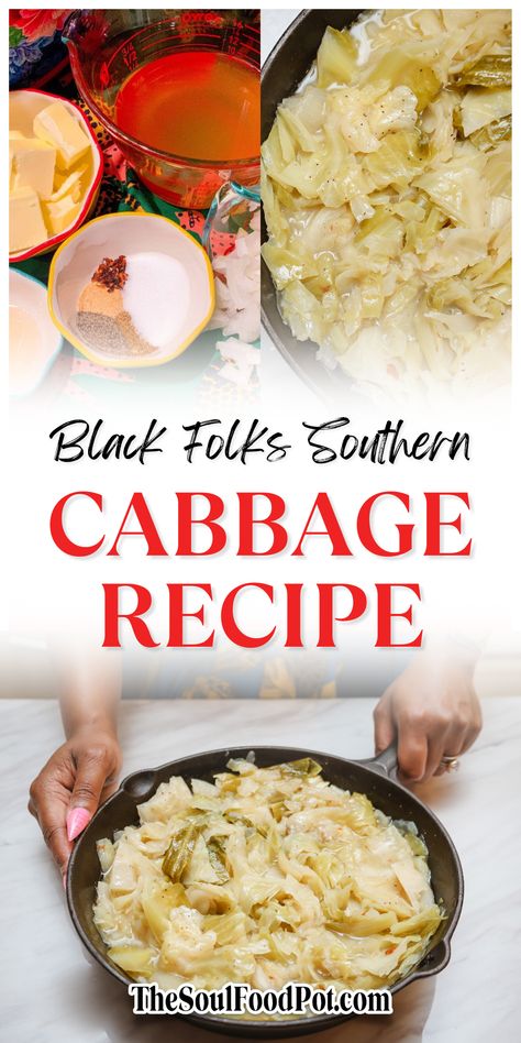 Black Folks Southern Cabbage Recipe by The Soul Food Pot. Southern-style cabbage is the perfect comfort food for soul food folks who appreciate down-home cooking. Perfectly spiced with a blend of savory seasonings, this dish is ideal for any occasion. 

This Black folks’ Southern cabbage recipe is traditionally cooked standing over the stovetop and frying (or sautéing) cabbage in a large skillet. 

Well, them days are over! How to make the best Southern cabbage. Boil Cabbage Recipe, Southern Cabbage, Soul Food Seasoning, Cooked Cabbage Recipes, Cabbage Recipes Southern, Gumbo Recipe Easy, Southern Fried Cabbage, Food Flavors, Deep South Dish