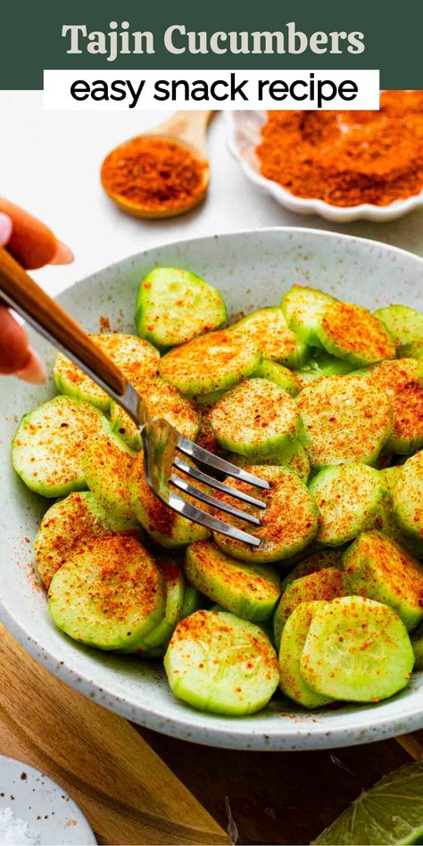 [object Object] Tajin Cucumber Salad, Cucumber And Tajin, Cucumbers With Tajin, Recipes With Tajin, Tajin Seasoning Uses, Seasoned Cucumbers, Cucumber Snack Recipes, Tajin Fruit, Mexican Cucumber