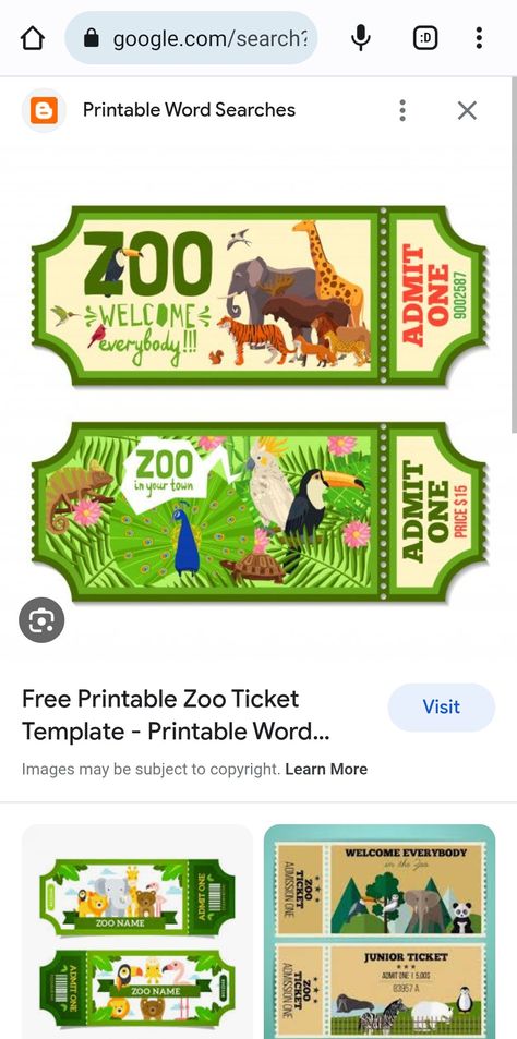 Zoo Tickets, Zoo Ideas, Admit One Ticket, Chester Zoo, Word Search Printables, One Ticket, Admit One, Template Printable, Free Printables