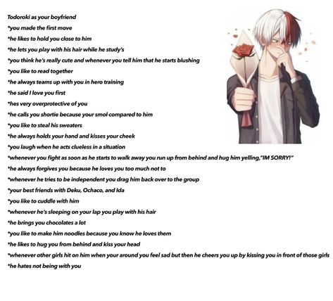 Todoroki As Your Boyfriend, Todoroki Headcanons, Boyfriend Types, Anime Headcannons, As Your Boyfriend, Head Cannons, I Loved You First, Tokyo Story, Writing Characters