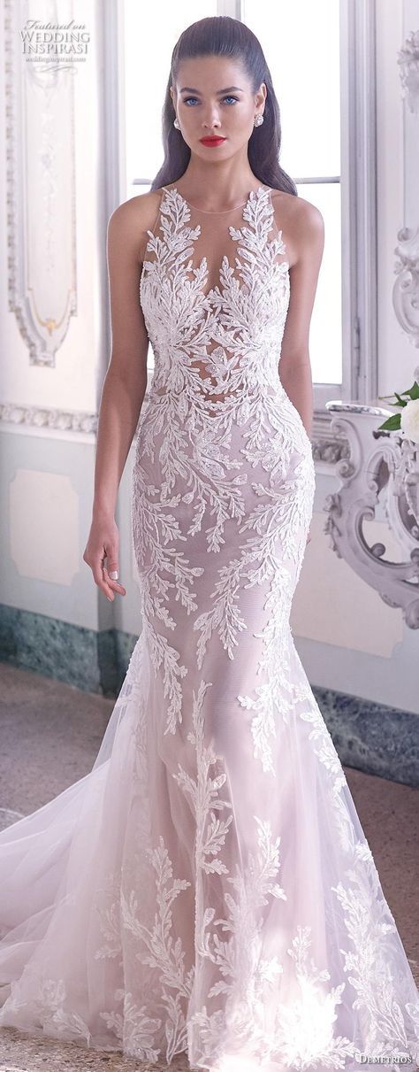 demetrios 2019 bridal sleeveless v neck full embellishment elegant glamorous fit and flare wedding dress sheer button back chapel train (4) lv -- Platinum by Demetrios 2019 Wedding Dresses | Wedding Inspirasi #wedding #weddings #bridal #weddingdress #bride ~ Wedding Dress Tea Length, Bekväma Outfits, Sheer Wedding Dress, Wedding Dress Guide, Fit And Flare Wedding Dress, White Wedding Dress, Dress Guide, Fitted Wedding Dress, A Wedding Dress