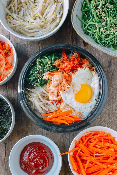 Salmon Bibimbap, by thewoksoflife.com Korean Salmon Bowl, Shrimp Bibimbap, Bibimbap Rice Bowl, Salmon Bibimbap, Korean Salmon, Korean Rice Bowl Recipe, Salmon Kimchi Bowl, Korean Bimbap Bowls, Korean Rice Bowl