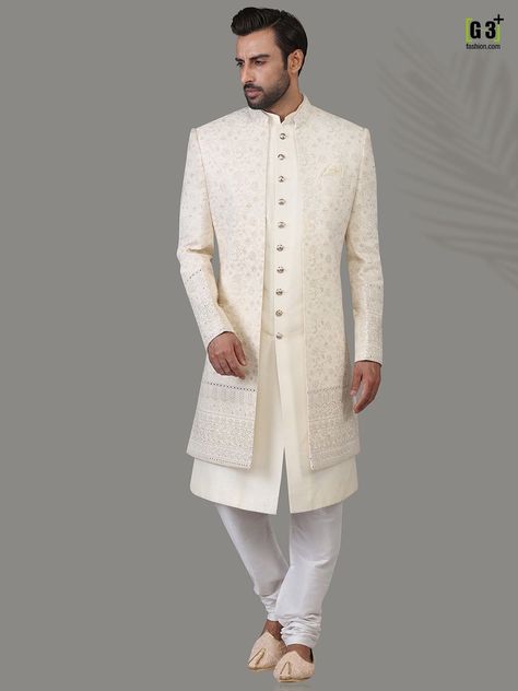 Sherwani With Jacket For Men, Sarwani For Men Wedding, Indo Western Dress For Men Indian Weddings, Shervani Design For Men Groom, Groom Wedding Dress Pakistani, Achkan For Men Indian Weddings, Shervani Design For Men, Sherwani Groom Wedding Classy, Jodhpuri Suits For Men Wedding Sabyasachi