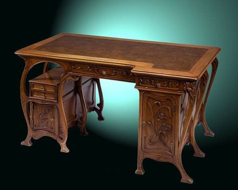 Art Nouveau Desk, Nouveau Furniture, Art Nouveau Interior, Art Nouveau Furniture, Desk Art, Deco Home, Art Nouveau Architecture, Leather Desk, Art Nouveau Design