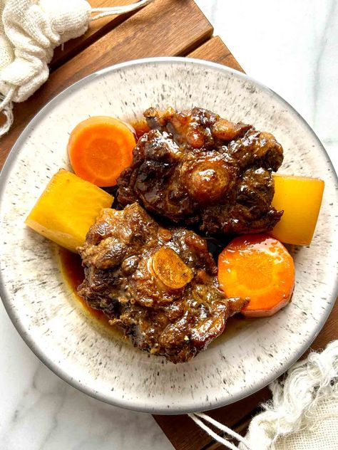 Chinese Braised Oxtail Braised Oxtail, Chinese Cooking Wine, Dutch Oven Recipes, Savory Sauce, Chinese Cooking, Cooking Wine, Oven Recipes, Sweet And Savory, Dutch Oven