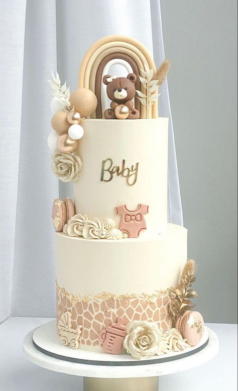 Baby Shower Cake Ideas Unique, Teddy Bear Birthday Cake, Baby Shower Cakes Neutral, Bear Baby Shower Cake, Pastel Baby Shower, Rainbow Birthday Cake, Baby Shower Cakes Girl, Baby Shower Theme Decorations, Baby Shower Deco