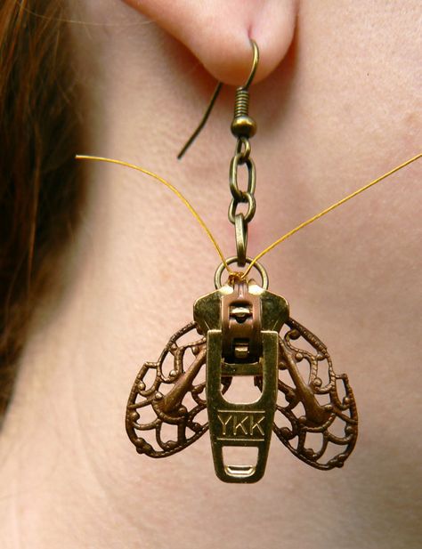 Steampunk Moth Zipper Earrings Dangle by PeteAndVeronicas on Etsy Zipper Earrings, Steam Punk Jewelry, Punk Jewelry, Steampunk Jewelry, Funky Jewelry, Fantasy Jewelry, Jewelry Inspo, Pretty Jewellery, Piercing Jewelry