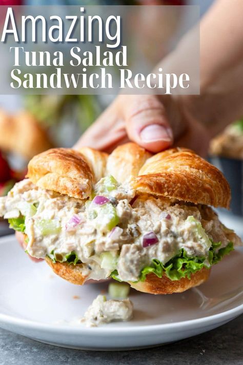 A super simple Tuna Salad Recipe that is great for Tuna Salad Sandwiches! Canned Solid White Albacore Tuna is mixed with celery, onions and a little relish in a mayo and Dijon dressing. Tuna Salad Recipe With Mustard, Tuna Salad Recipe Without Mayo, Recipes With Tuna Fish, White Albacore Tuna Recipes, Tuna Salad Casserole, Tuna Recipes Sandwich, Chopped Tuna Sandwich, Tuna Egg Salad Recipe Healthy, Tunafish Sandwich Easy