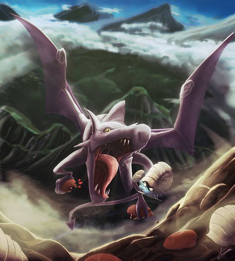 [152 Peruvian Artists Pokedex Project] #142 Aerodactyl on Behance Ancient Pokemon, Fossil Pokemon, Flying Type Pokemon, Pokemon Dragon, Pokemon Official, Mega Pokemon, Mega Evolution, Cartoon Books, Pokemon Special