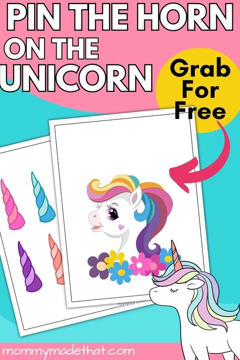 Looking for a cute unicorn party game? This pin the horn on the unicorn is a fun variation on pin the tail on the donkey. Grab the free printable for kids and adults right here! Pin The Horn On The Unicorn Printable, Pin The Tail On The Unicorn, Unicorn Horn Printable, Pin The Horn On The Unicorn, Free Preschool Activities, Unicorn Games, Rainbow Unicorn Birthday Party, Rainy Day Activities For Kids, Rainy Day Activity