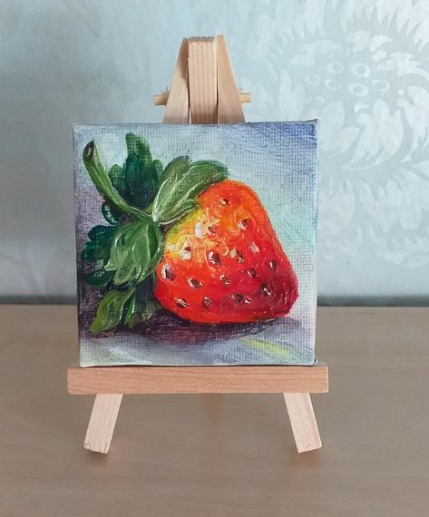 Strawberry Art Original Painting Fruit Tiny Artwork Small Oil Painting Canvas on Mini Easel Fruit Still Life Tiny Wall Art Fruit Artwork - Etsy Tiny Artwork, Strawberry Painting, Slate Painting, Fruit Artwork, Painting Fruit, Fruit Still Life, Strawberry Art, Mini Easel, Small Collectibles