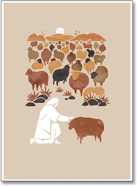 Christian Murals, Room Aesthetic Posters, Minimalist Sketch, Christ The Good Shepherd, Painting Christian, Posters Decor, Christian Graphics, Christian Art Print, Jesus Wall Art