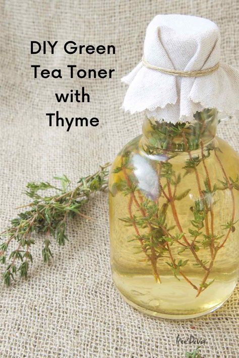 Thyme For Acne, Acv Toner Diy, Thyme Ice Cubes For Skin, Thyme Tea Benefits, Diy Toner Face, Acv Toner, Toner Diy, Diy Green Tea, Toner Benefits