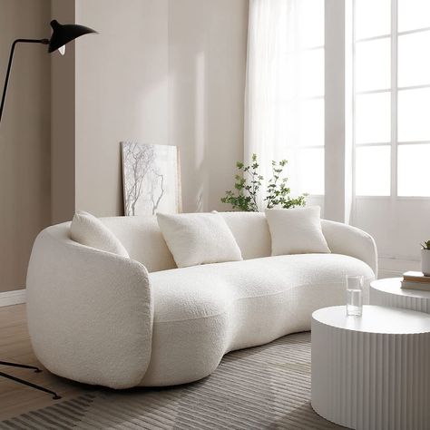 Couch For Small Spaces, Boucle Couch, Small Spaces Bedroom, Cream Couch, Modern Curved Sofa, Cloud Couch, Fabric Couch, Couch For Living Room, Curved Sofa