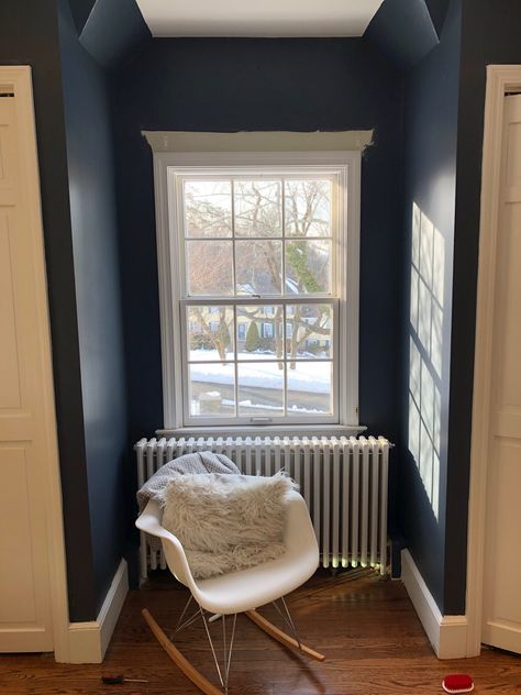 Benjamin Moore's Hale Navy Paint Color Review Hale Navy Hallway, Hale Navy Bedroom, Hale Navy Paint, Benjamin Moore Paint Colors Blue, Navy Paint Color, Benjamin Moore Hale Navy, Navy Paint Colors, Hale Navy Benjamin Moore, Navy Blue Paint Colors