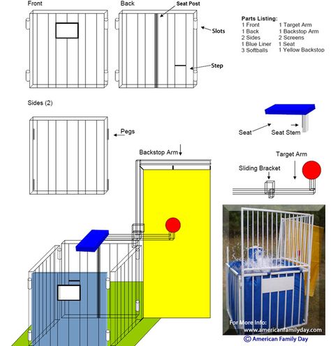 How To Make A Dunk Tank | Dunk Tank Instructions from American Family Day Dunking Booth, Carnival Games For Kids, Make Your Own Game, Outdoor Party Games, Dunk Tank, School Carnival, Yard Games, Camping Games, Backyard Games