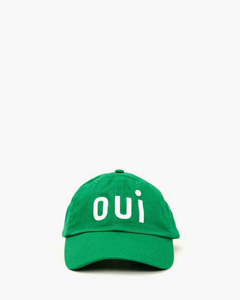 Green Oui Baseball Hat Monogram Baseball Hat, Brentwood Country Mart, Clare V, Clare V., Embroidered Monogram, Clutch Pouch, Unisex Accessories, Oui Oui, Green Cream