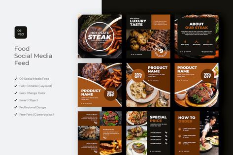 Steak Food Restaurant Instagram Post Feed by docqueen on Envato Elements Restaurant Instagram Post, Insta Design, Photo Layers, Insta Post, Hot Plate, Food Restaurant, Envato Elements, Food Quality, Instagram Design