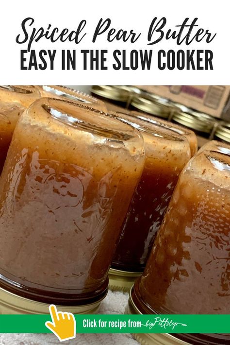 With the warm flavors of fall spices, this Slow Cooker Spiced Pear Butter is a perfect treat for homemade biscuits or a simple piece of toast. Lighted up with sugar alternatives, and essential oils to bring about more flavor. I use wild pears from a tree in my papa's back yard, but grocery store pears would work as well. #applebutter #fallfruitrecipes #pearrecipes #whattodwithpears #fruitspread Canning Muscadines, Canned Spiced Pears, Asian Pear Butter Recipe, What To Do With Pears From Tree, Wild Pear Recipes, Asian Pear Butter, Slow Cooker Pear Butter, Pear Sauce Recipe Canning, Dried Pear Recipes