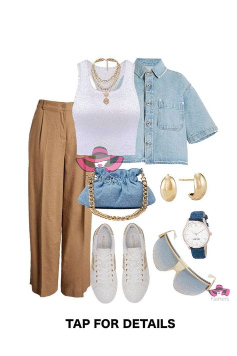 Casual linen pants and denim shirt outfit! Outfit created with Fashiers app! visit fashiers.com! #linenpants #comfyshoes #sneakers #chicstyle #outfitdiaries #virtualstyle #outfitoftheday #fashionaddicted #styleblog Pants With Sneakers Outfit, Linen Pants With Sneakers, Denim Shirt Outfit, Casual Linen Pants, Fashion Styling, Fashion App, Best Brands, Comfy Shoes, Sneakers Outfit