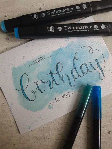 Birthday Caligraphy Easy, Cake Calligraphy, Happy Birthday Art, Hand Lettering Cards, Happy Birthday Son, Birthday Art, Christmas Card Art, Paper Stuff, Art Attack