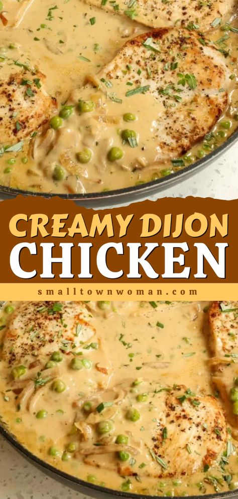 You're just 30 minutes away from this easy chicken dish! It will become one of your go-to weeknight dinners. Cooked in a creamy sauce with a touch of thyme and rosemary, this dijon chicken recipe is so good! Crockpot Dijon Chicken, Dijon Recipes, Sunday Family Dinner Ideas, Creamy Dijon Chicken, Dijon Chicken Recipes, Dijon Mustard Chicken, Honey Dijon Chicken, Creamy Dijon, Brown Chicken