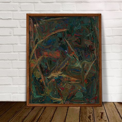 Dark Green Art Paintings, Moody Artwork Abstract Art, Botanical Art Black Green, Oil Painting Home Decor, Dark Floral Art Print, Dark Moody Abstract Art, Green Abstract Art, Dark Abstract, Moody Wall Art