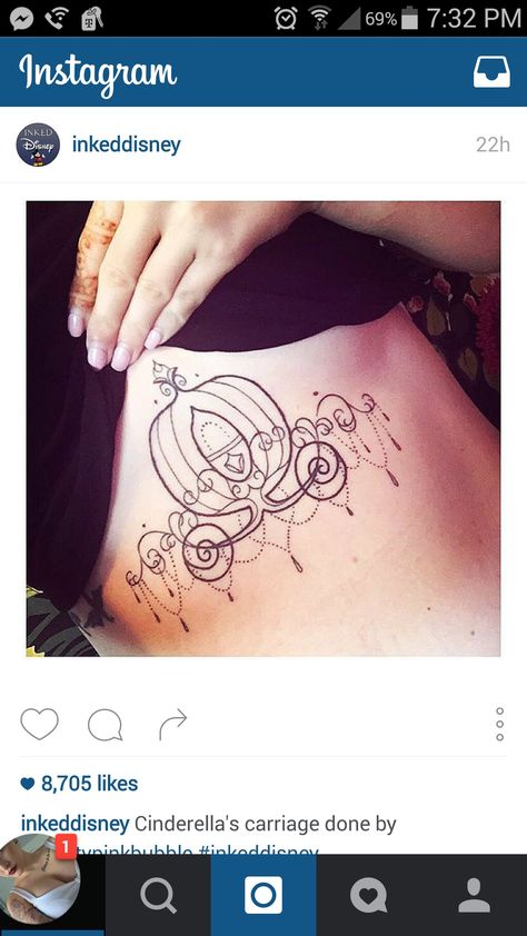 Cinderella Carriage Tattoo, Carriage Tattoo, Disney Tattoos Cinderella, Cinderella Tattoo, Cute Disney Tattoos, Back Of Arm Tattoo, Cinderella Carriage, Harry Potter Tattoos, Intricate Tattoo