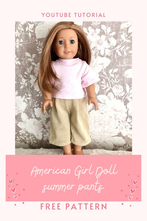 In this tutorial, I will show you how to make summer pants for an American Girl doll. This tutorial will be useful also for beginners and it can even become your first or maybe second sewing project because it's really very simple. It takes just about 15-20 min for me to make, and I have a free pattern for you to download! American Girl Doll//Dolls Pants//Doll Clothes//free doll clothes pattern//Doll DIY americangirldoll#dollpants#dollclothes#freedollclothespattern#dolldiy American Girl Clothes Diy, Free American Girl Doll Clothes Patterns, American Girl Clothes Patterns Free, Diy American Girl Doll Clothes, American Girl Clothes Patterns, Wide Leg Pants Pattern, Generation Dolls, American Girl Patterns, Doll Clothes Pattern