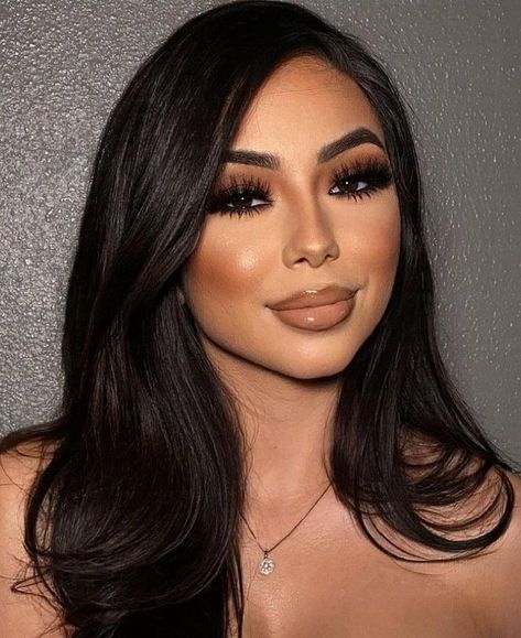 Makeup Looks For Morena, Vegas Eye Makeup, Baddie Makeup Looks Glam, Bold Glamour Makeup, Sultry Makeup For Brown Eyes, Day Makeup For Brown Eyes, Social Glam Makeup, Baddie Makeup Glam, Smokey Eye Glam