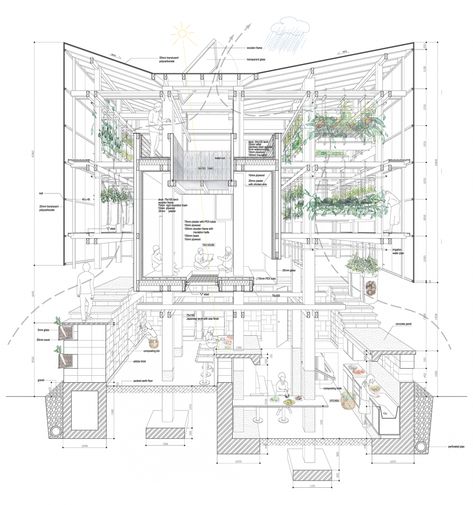 Nest We Grow  / College of Environmental Design UC Berkeley  + Kengo Kuma & Associates Nest We Grow, Sectional Perspective, Perspective Architecture, Sustainable Projects, Architecture Cool, Section Drawing, Projects Design, Kengo Kuma, Architectural Competition