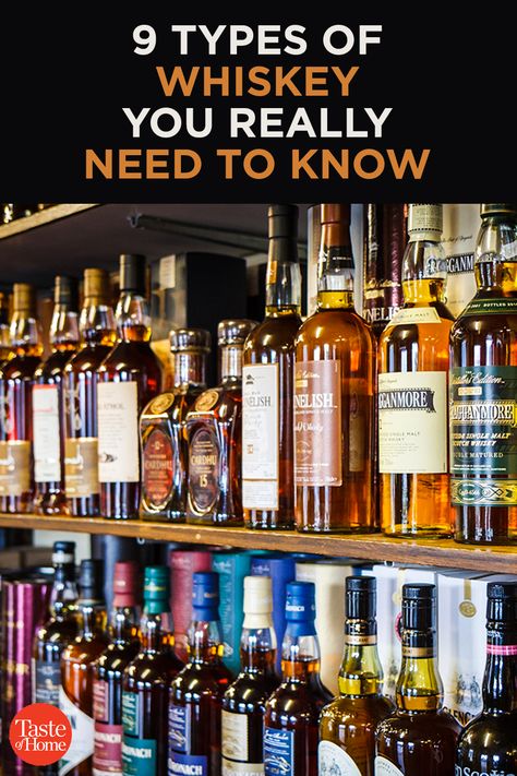 Types Of Whiskey Chart, Type Of Whiskey, Bourbon Pairings, Types Of Whiskey, Best Whiskey, Bourbon Tasting, Liquor Recipes, Single Malt Whiskey, Whiskey Brands