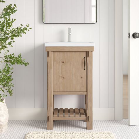 Sand & Stable Evanston 20'' Single Bathroom Vanity with Ceramic Vanity Top - Wayfair Canada Tiny Bathroom Vanity, Powder Room Vanities, Free Standing Vanity, Vinyl Tile Flooring, Small Bathroom Vanities, Double Sink Bathroom Vanity, Peel And Stick Vinyl, Wood Vanity, Luxury Vinyl Tile