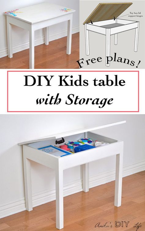 Easy DIY Kids table with storage | Build a schoolhouse desk. Easy beginner's build Kids Table With Storage, Diy Kids Desk, Easy Diy Kids, Kids Woodworking Projects, Diy Kids Table, Succulent Containers, Garage Projects, Diy Container, Modern Woodworking